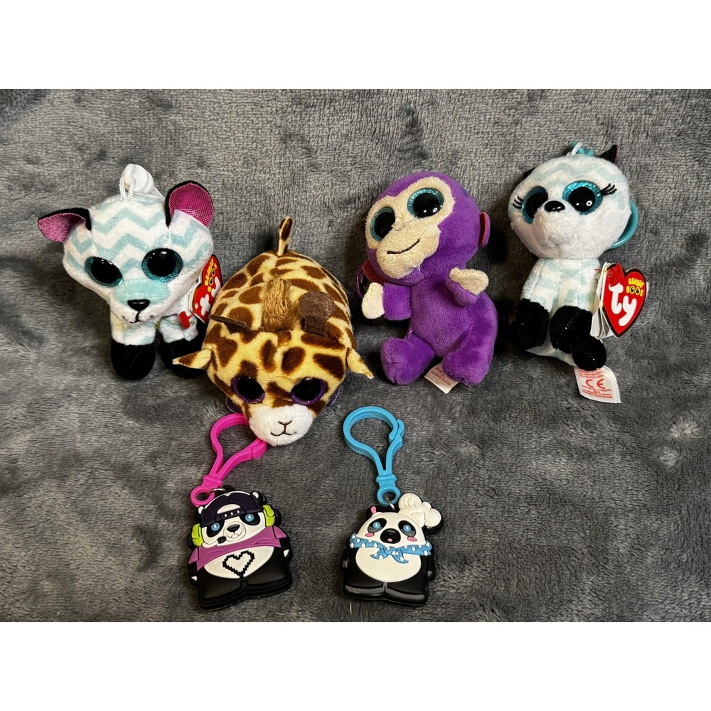 Ty Beanie Boos Piper & Atlas Fox Monkey Giraffe‎ Plush Keychain Lot Claire's Tag